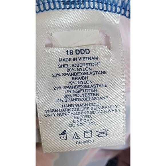 Swim Top Floral 18 DDD Halter Tankini Blue Coral Padded Bra Lands End XL S488 - Picture 7 of 8